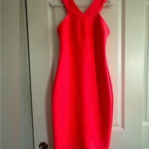NEW Ted Baker Dress Size 2 Bloomingdales Pink Red Coral Sleeveless Midi zipper